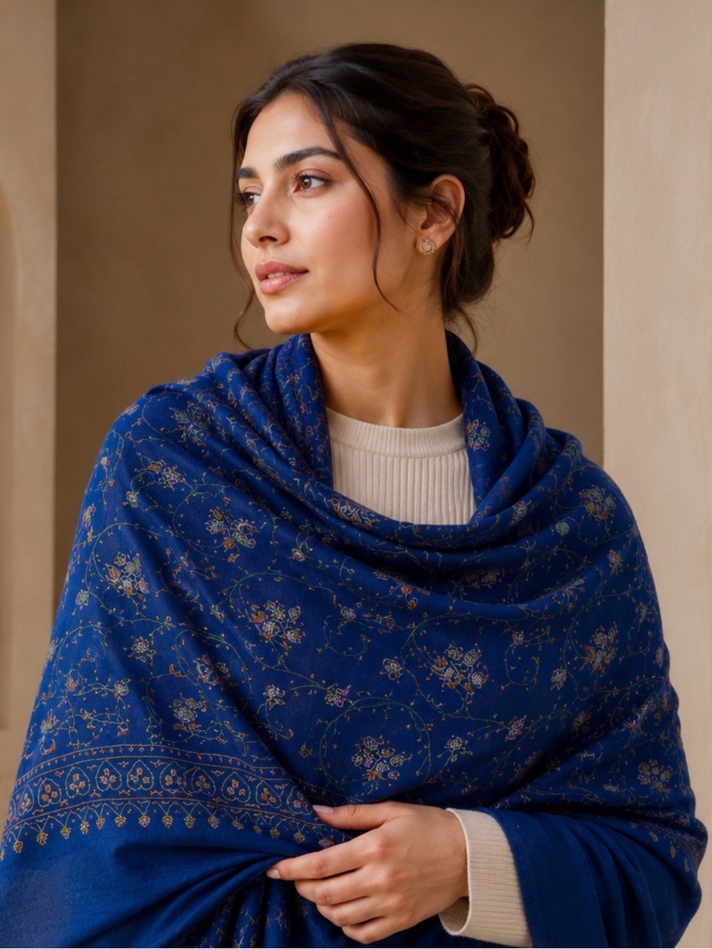 Elegant blue Floral Pashmina Shawl - Women's Accessory